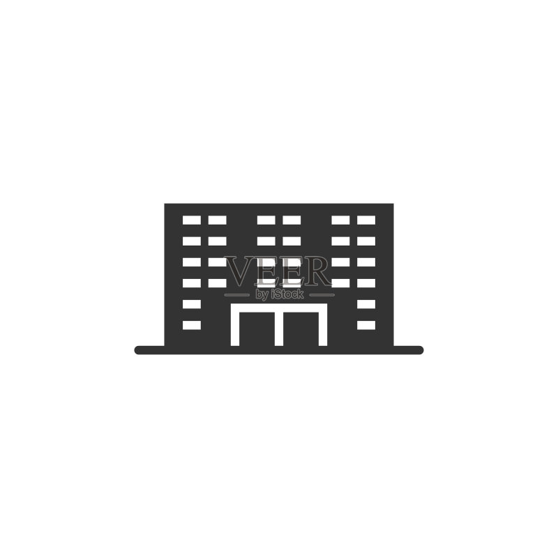 建筑图标在平坦风格的城市摩天大楼图标素材