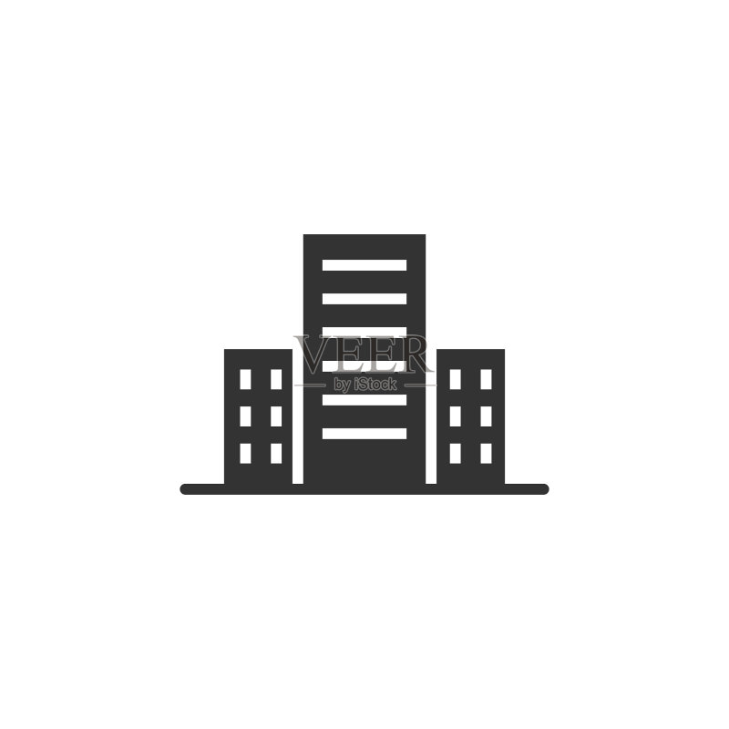 建筑图标在平坦风格的城市摩天大楼图标素材