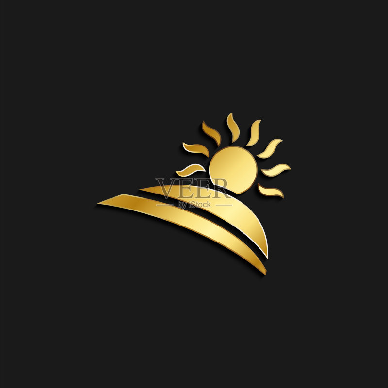 金色风格太阳风景图标矢量图,深色背景夏季图标素材