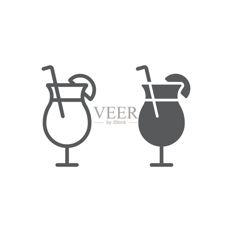 鸡尾酒线性图标图标素材
