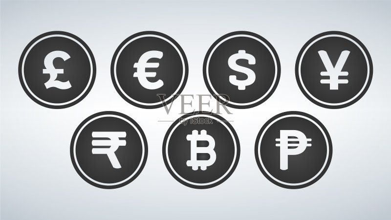 货币符号黑色按钮图标设计套装图标素材