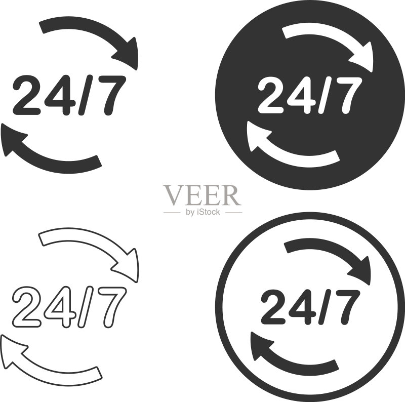 全天候24小时服务标志图标素材