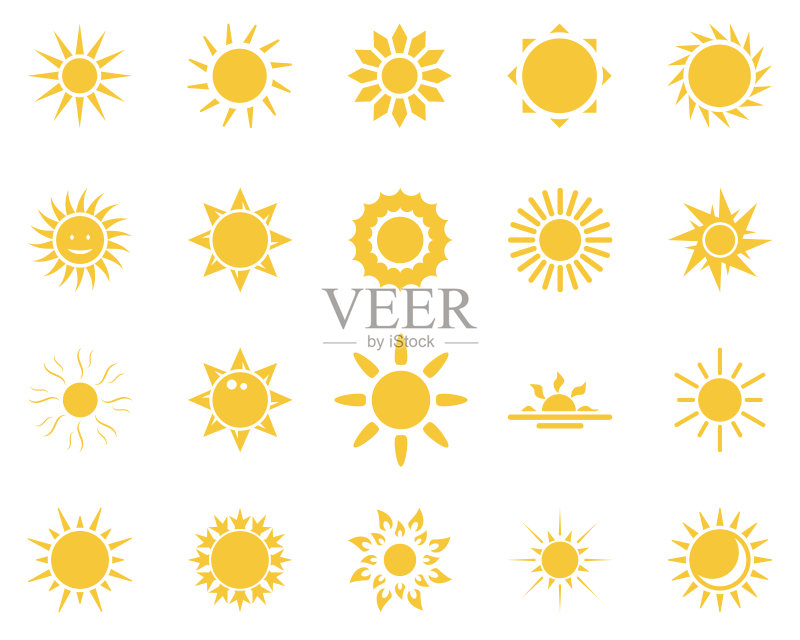 太阳夏季时间图标合集黄色太阳图标图标素材