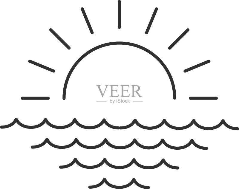 海上日出或日落线性极简风图标素材