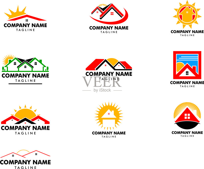 夕阳房屋logo设计模板图标素材