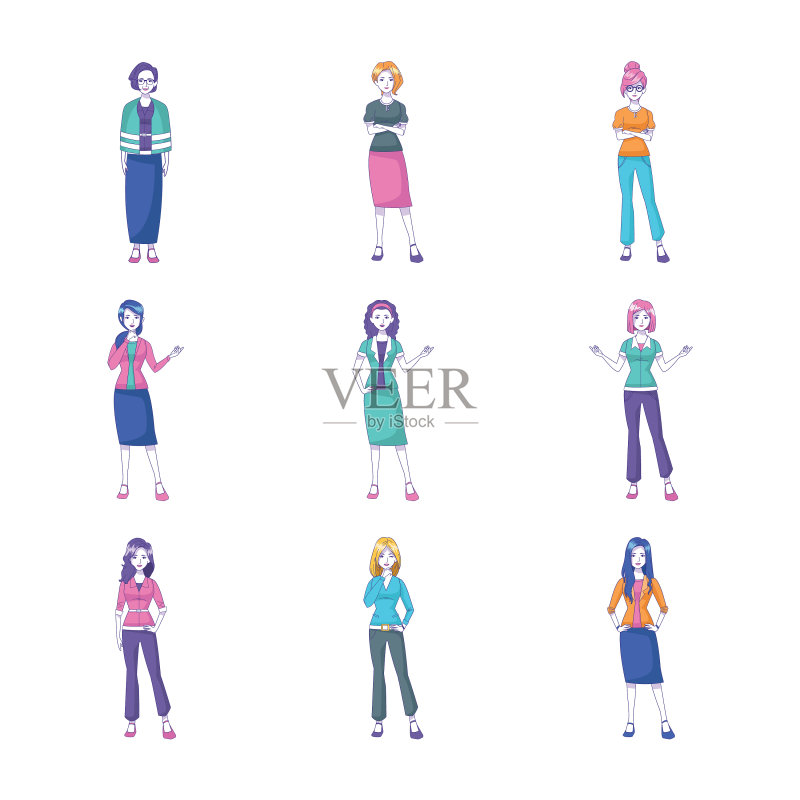 卡通女性站立图标彩色设计图标素材