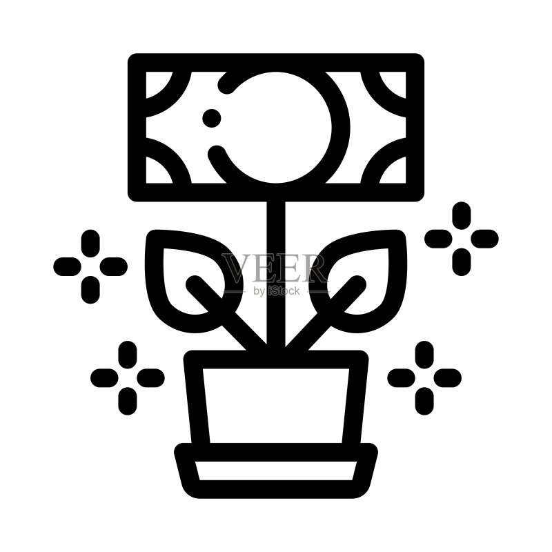 盆栽摇钱树图标矢量轮廓插图图标素材