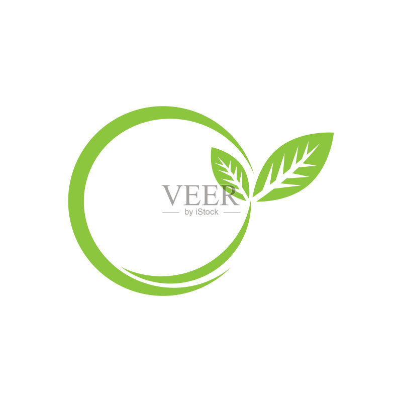 白色背景上的绿色树叶矢量图标设计合集,适用于生态和生物标志图标素材