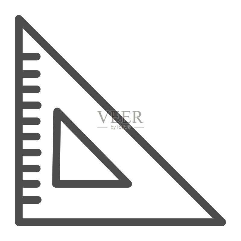 几何三角尺直线图标,文具概念,白色背景上的角直尺矢量符号,移动和网络轮廓样式三角形标尺符号,矢量图形图标素材
