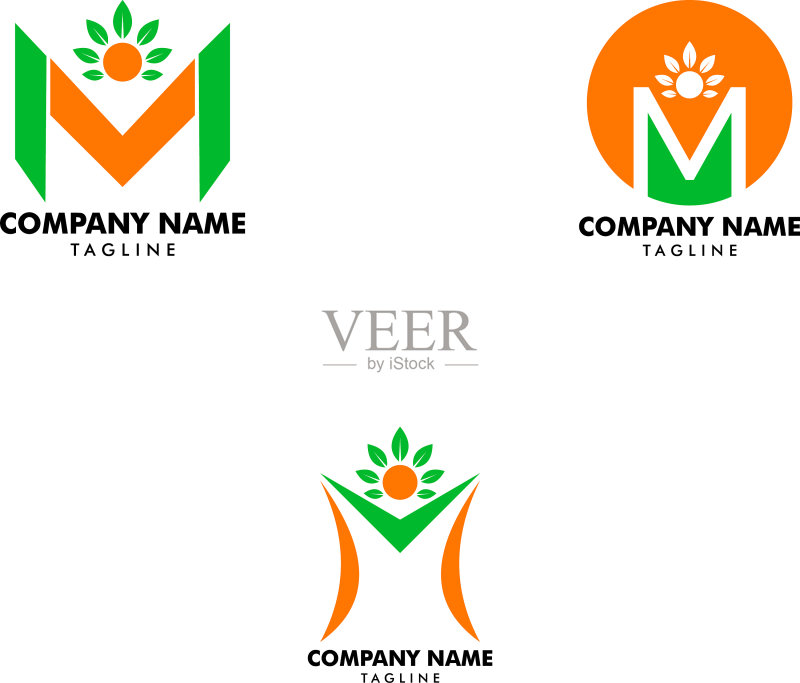 字母M与人物树叶logo设计图标素材