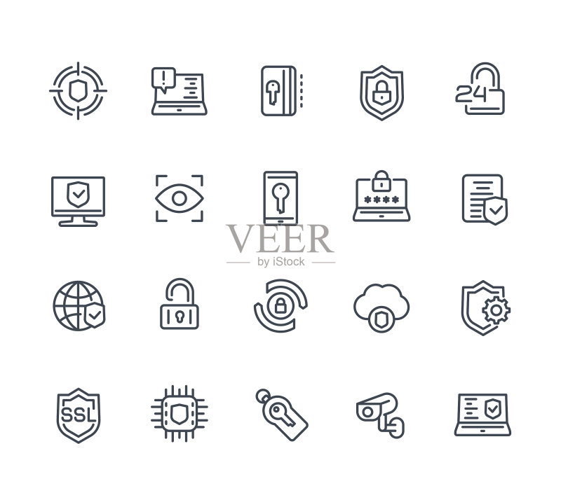 白色背景上的安全保护线性图标图标素材