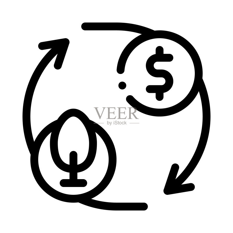 树木和金钱图标矢量轮廓插图的循环图标素材