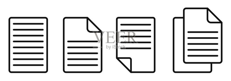 文档符号集。文档矢量图标隔离设计。编辑文档符号,Logo插图。扁平风格图标集。矢量图标素材