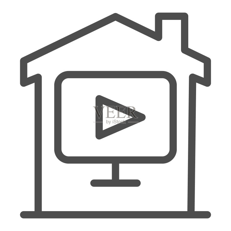 带房屋线条图标的多媒体播放器图标素材