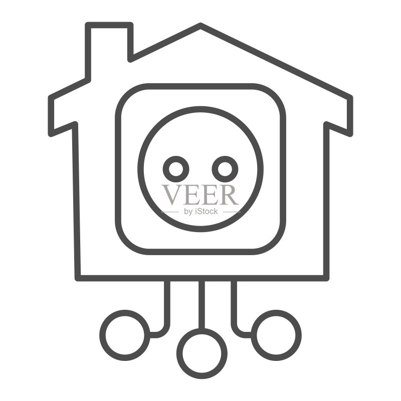 智能家居中的电源插座细线图标图标素材