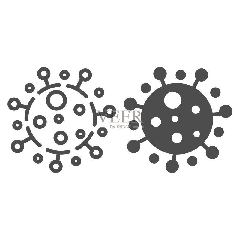 新冠病毒细胞线描实体图标图标素材