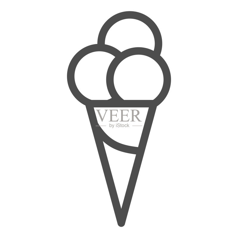 冰淇淋线性图标,夏季概念,白色背景上的蛋卷华夫饼标志中的三个冰淇淋球,用于移动概念和网页设计的轮廓样式冰淇淋图标。矢量图形图标素材