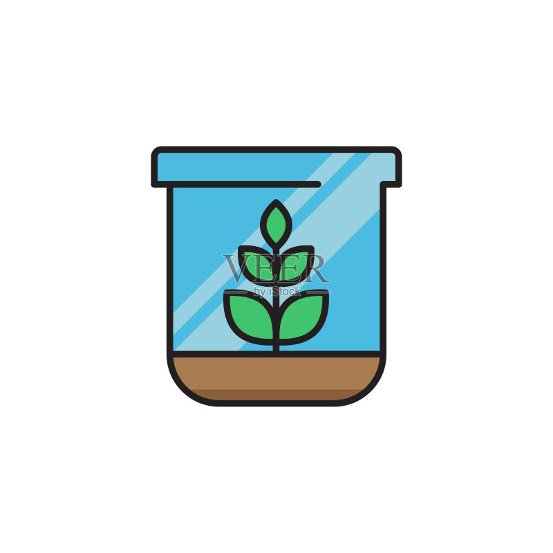 带有植物花卉的圆形玻璃容器矢量图标符号图标素材