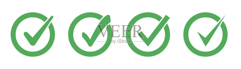 绿色复选标记图标集。复选标记符号集合。简单的绿色复选标记。矢量图标素材