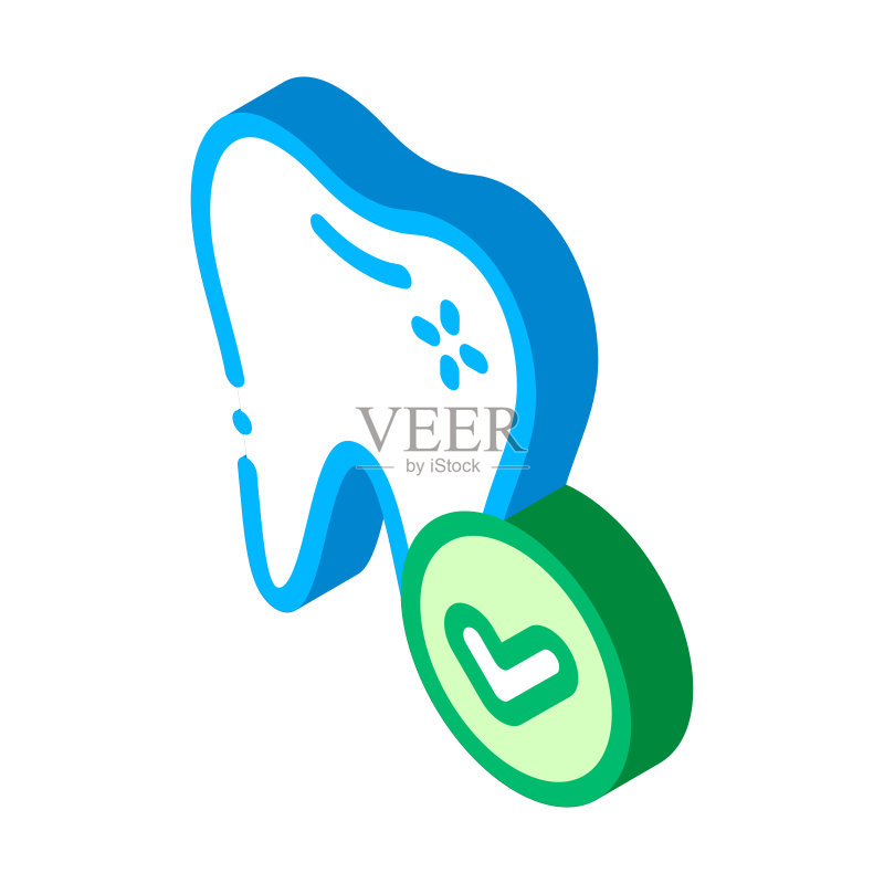 牙科口腔健康牙齿2.5D图标矢量插图图标素材