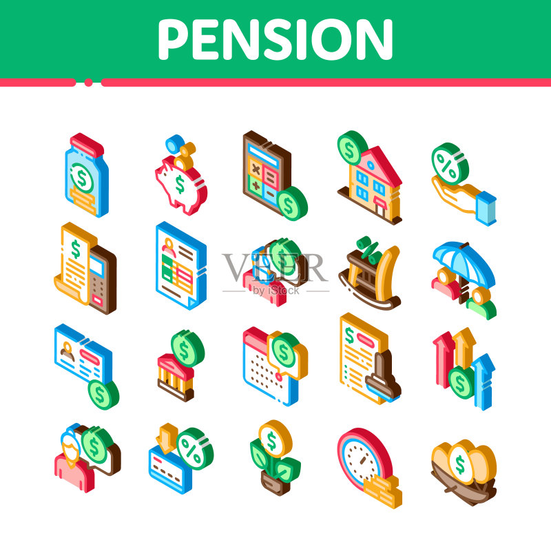 养老金退休等距图标矢量图图标素材
