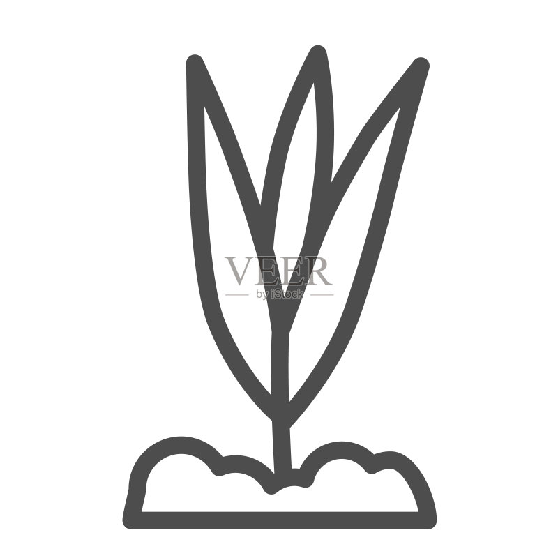 幼苗生长线性图标,春季概念,带叶子的小植物白色背景符号,轮廓风格的土壤植物生长图标,适用于移动和网页设计。矢量图形图标素材
