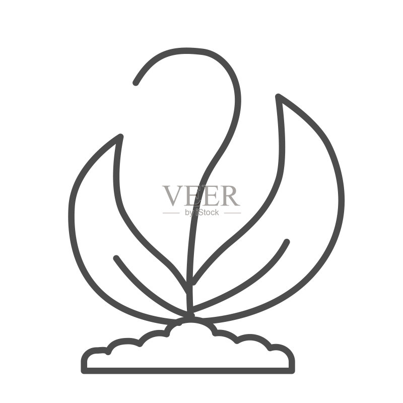 带叶小苗细线图标:自然概念,土壤园艺植物符号图标素材