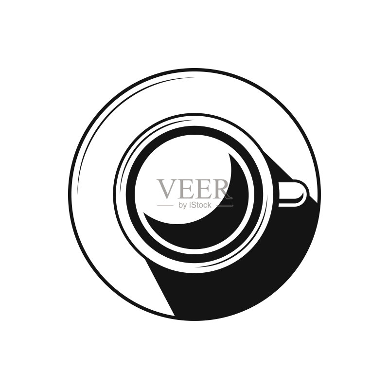 咖啡杯或茶杯图标扁平设计黑色图标,白色背景图标素材