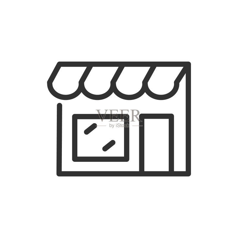 商店线性图标:带顶棚的建筑,可编辑描边的线条图标素材