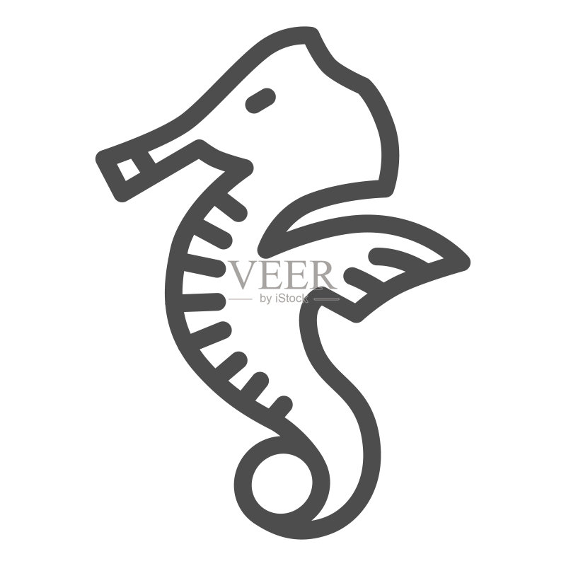 海马线条图标,海洋生物概念,白色背景上的海马标志,移动概念和网页设计的轮廓风格水下水生动物符号。矢量图形图标素材