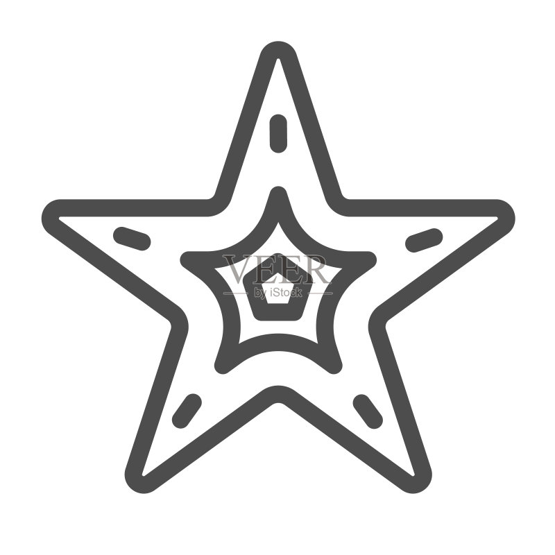 海星线性图标:航海概念,白色背景上的海星标志图标素材