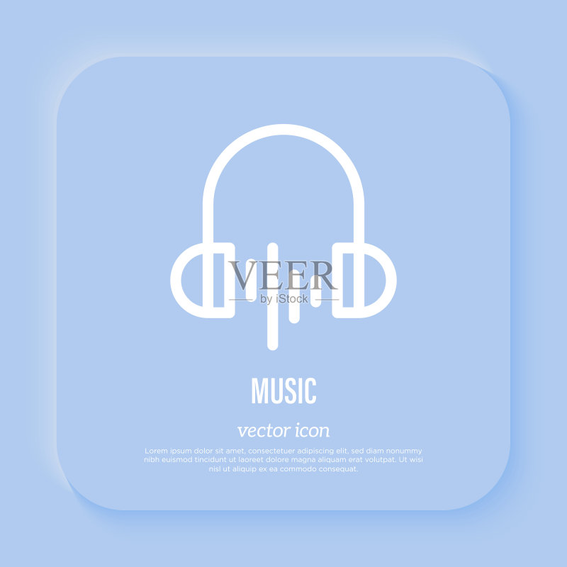 音乐符号:带波浪的耳机,音频,声音,移动应用程序的细线图标,矢量图图标素材