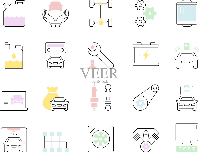 汽车维修线性图标集图标素材