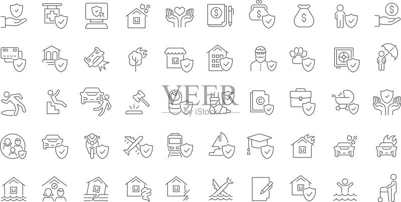 保险线性图标合集图标素材