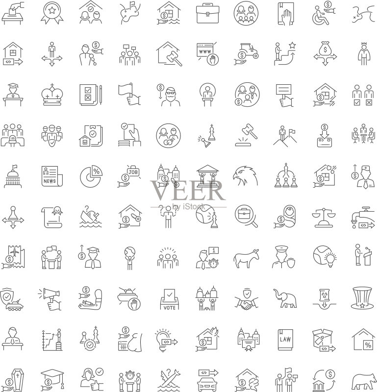 线性图标集 - 政治图标素材