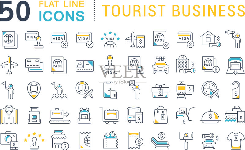线性图标集:旅游商务图标素材