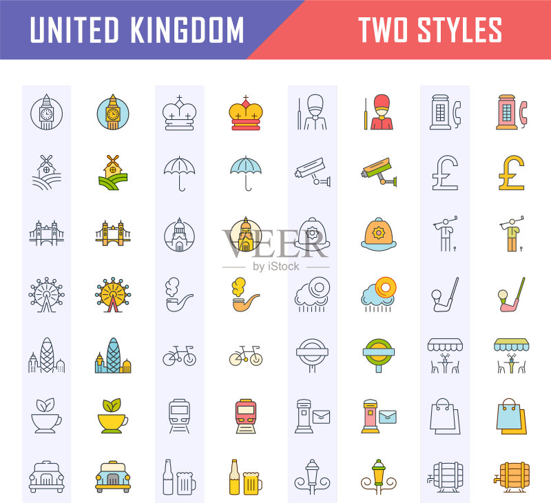 英国扁平线性图标合集图标素材