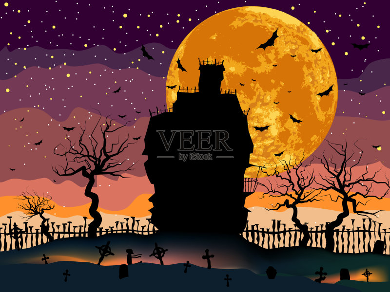 可怕的万圣节黑暗之屋。正版插画素材