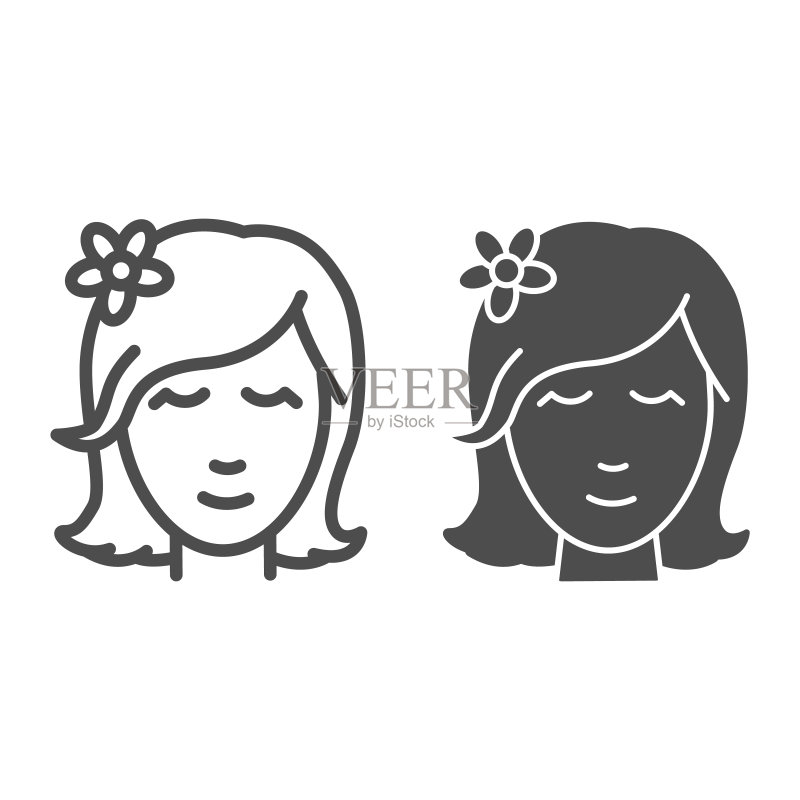 头发戴花的女孩图标素材