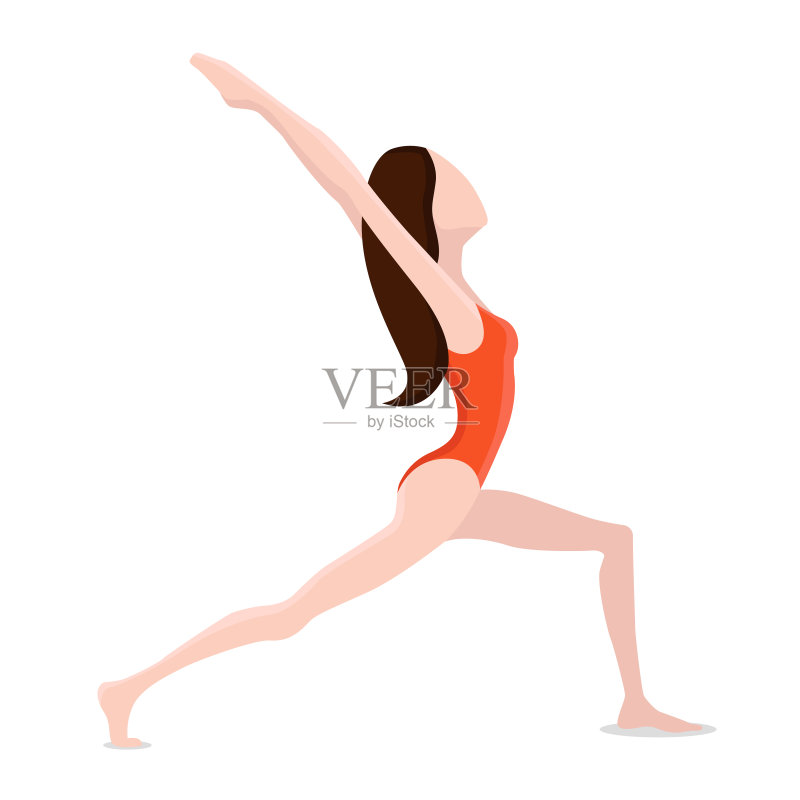 女孩进行伸展运动矢量插图。正版元素素材