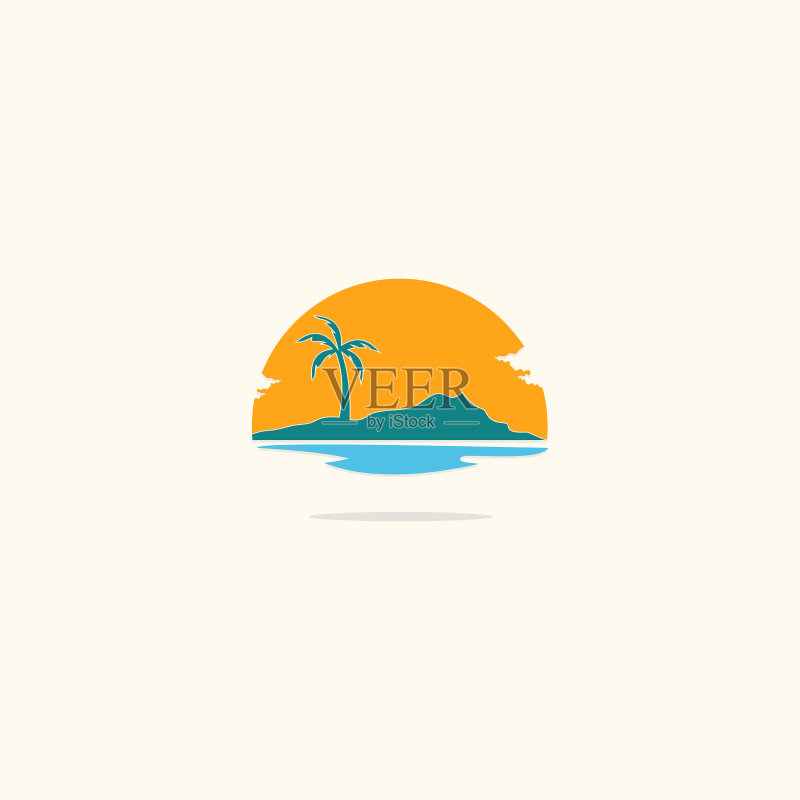 海滩棕榈树日落自然风光Logo图标素材