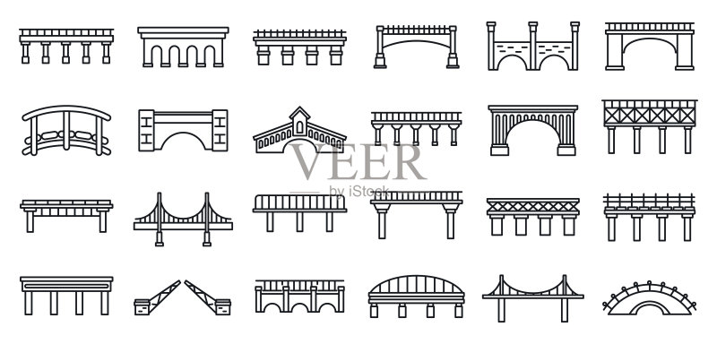 桥梁建造图标集(轮廓风格)图标素材