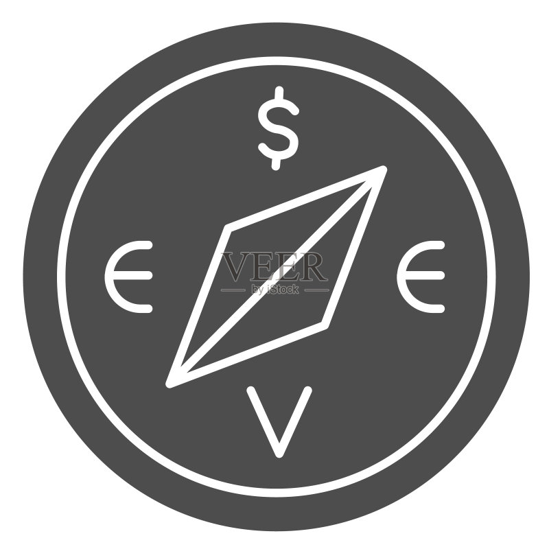 带有美元和欧元符号的指南针商业策略概念图标图标素材