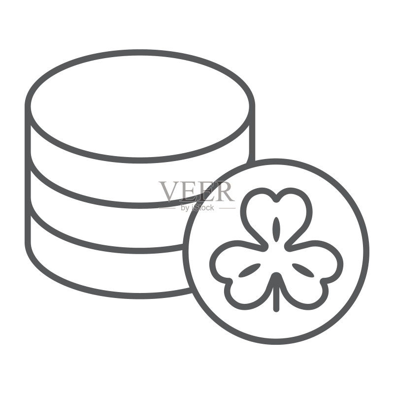 圣帕特里克节四叶草硬币细线图标图标素材