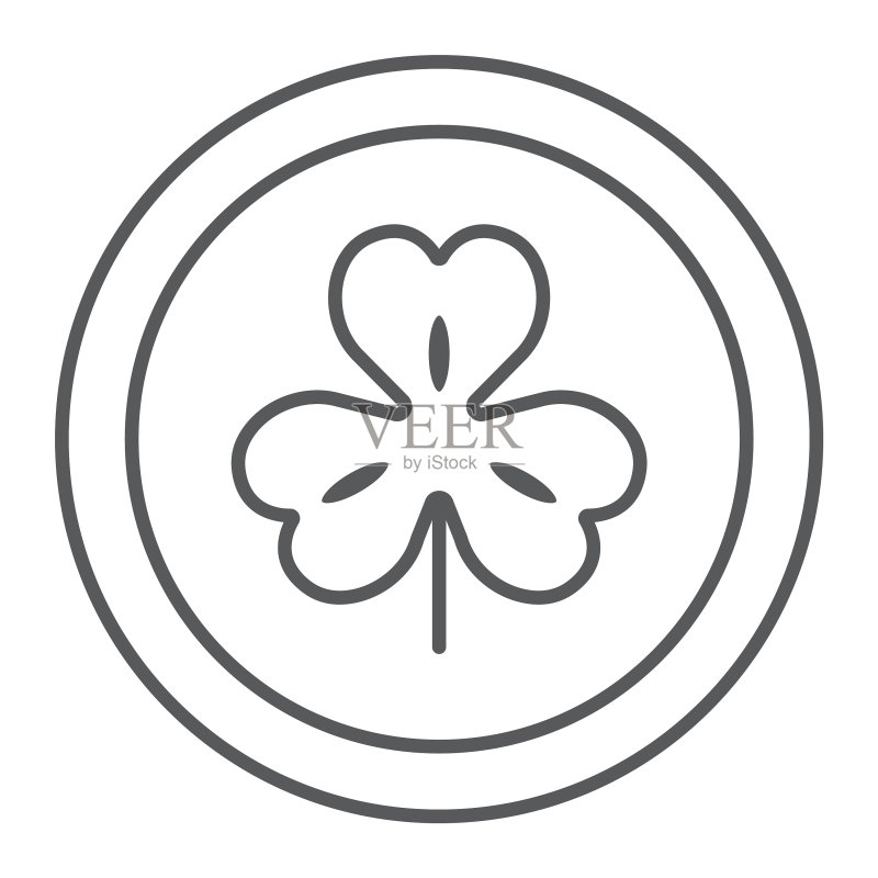 带三叶草的硬币细线图标,圣帕特里克节图标素材