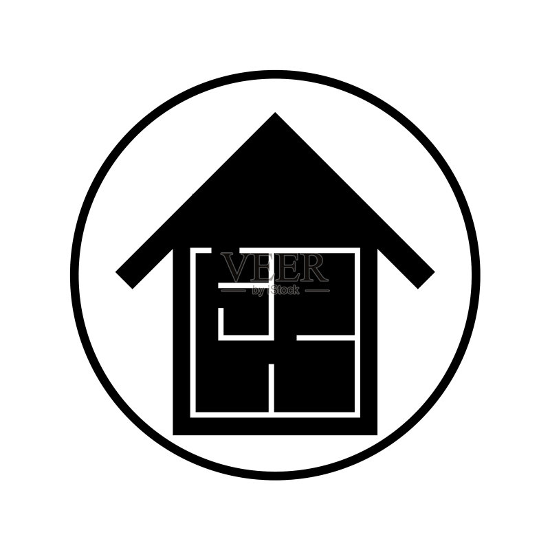 白色背景上房屋与平面图图标图标素材