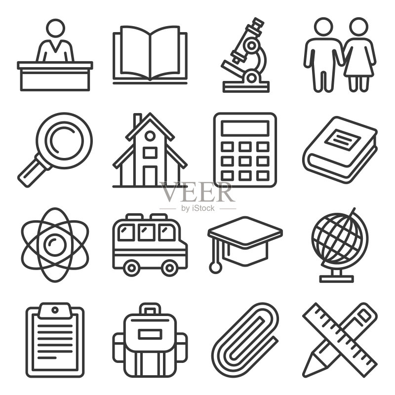 白色背景上的学校图标线条图标素材