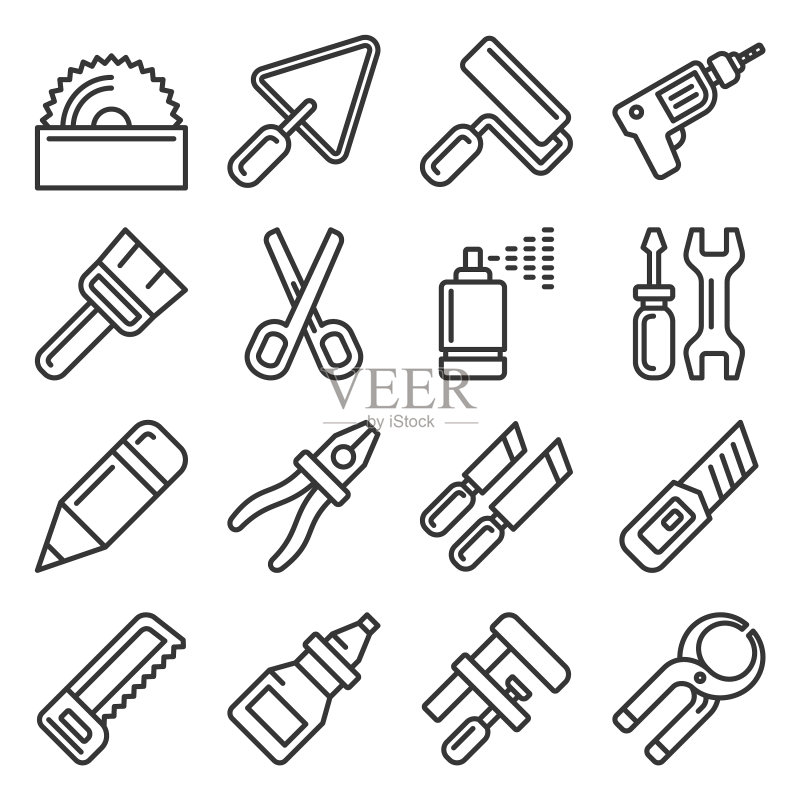 DIY手动工具线性图标集图标素材