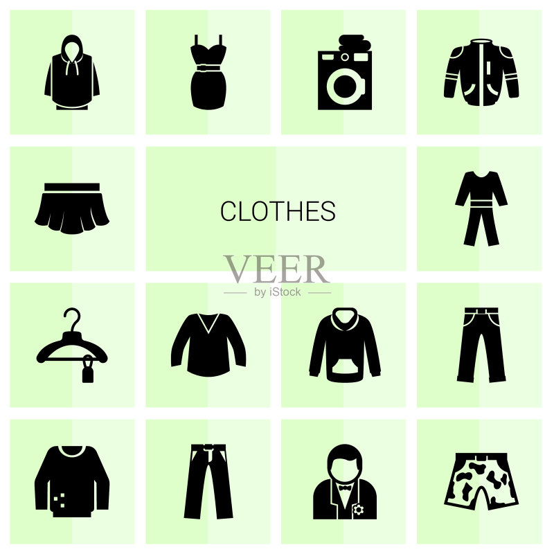 14个服装图标集,白色背景图标素材