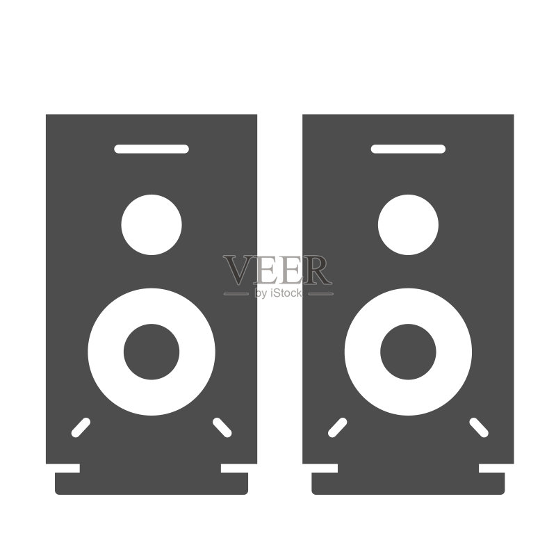 扬声器实体图标,媒体概念,白色背景上的音频扬声器标志,移动概念和网页设计的立体声扬声器字形风格图标。矢量图形。图标素材